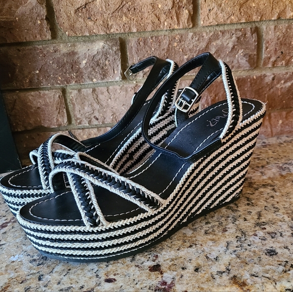 None Shoes - Classic Black and White Wedge Sandals